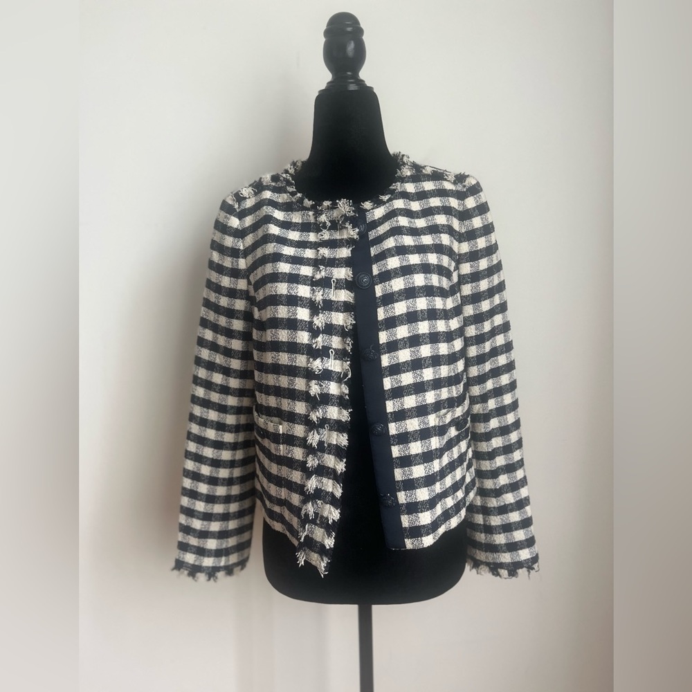 Brooks Brothers cropped blazer with fringe